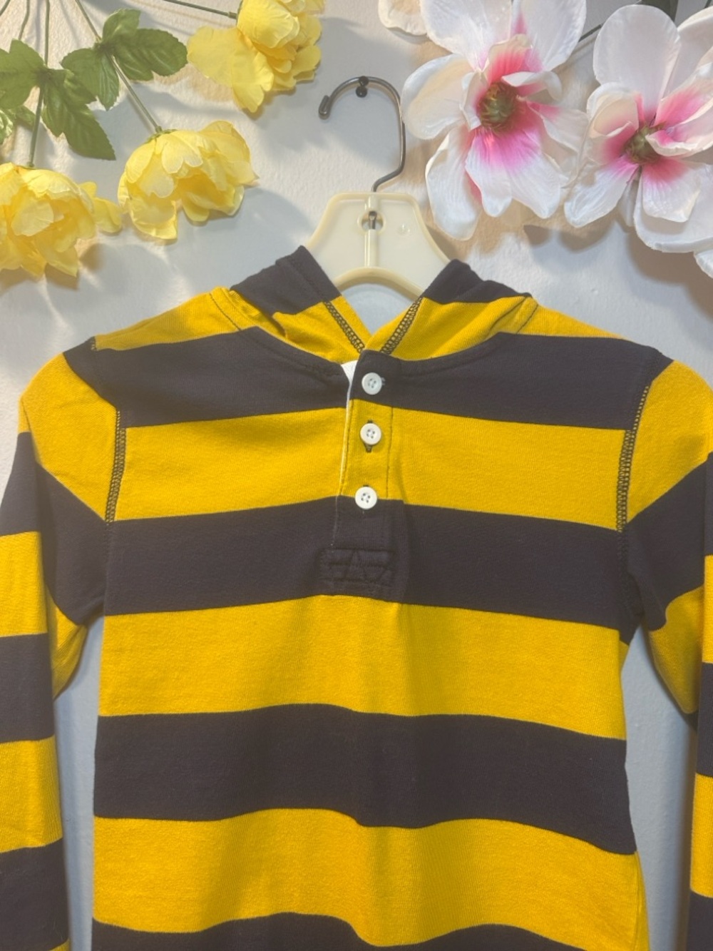 Gymboree Yellow and Black Striped Hooded Henley Long-Sleeve Tee - Picture 2 of 11